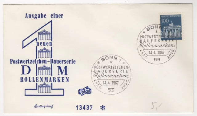 1967 Apr 14th. First Day Cover. 100Pf Definitive Series, Roll Stamps.