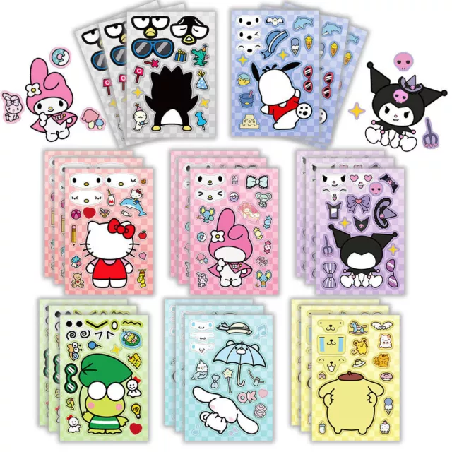 24Pcs Kuromi Hello Kitty Make-a-face Stickers Make Your Own for Kids Party Favor