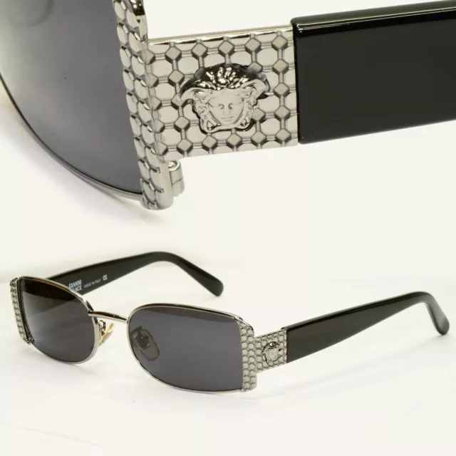 1990s Gianni Versace Oversized Black Acetate Gold Medusa Sunglasses