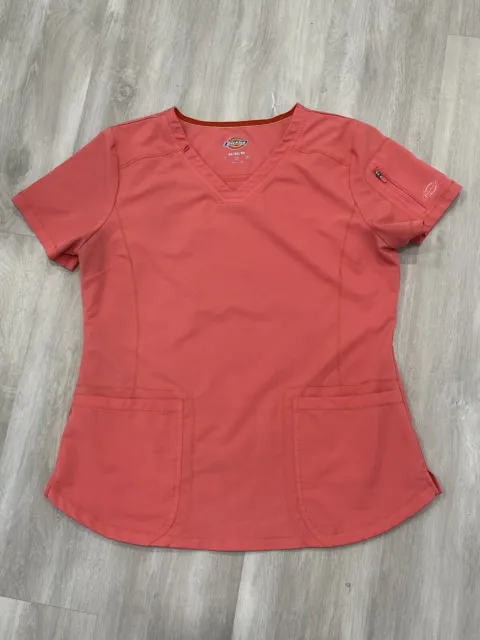 Dickies Nurse Medical Womens Scrub Top Size Medium V Neck Pink DNSU  Style DK730