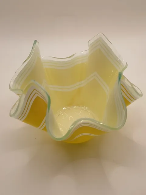 Vintage Chance Bros Bandel-2 Yellow Glass Handkerchief Vase
