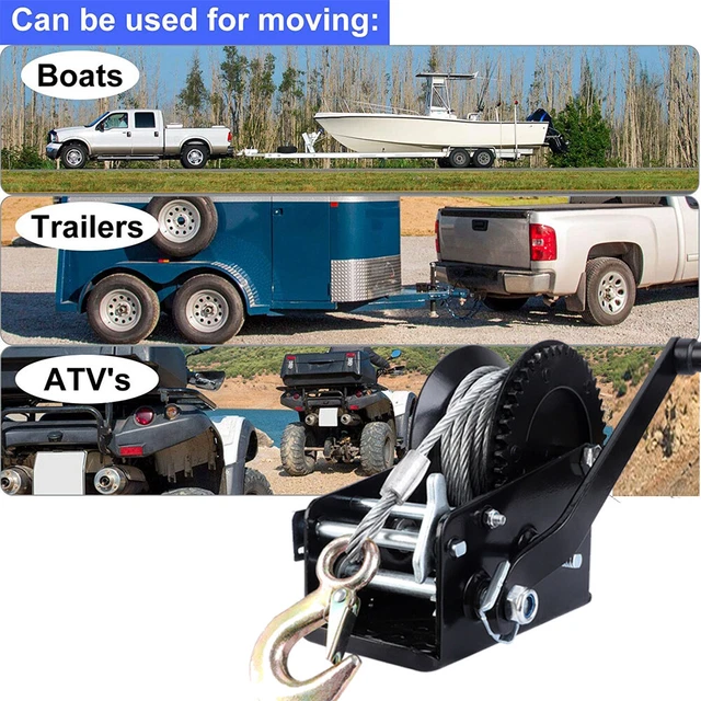 1x Hand Winch 3500lbs 33ft Cable Dual Gear Manual Hand Crank Boat RV Trailer USA