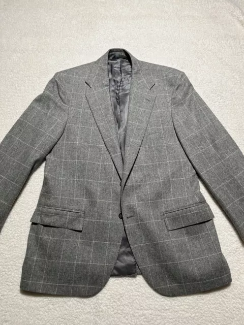 Polo Ralph Lauren Wool Cashmere Blazer Sport Coat 44R Windowpane Plaid Italy