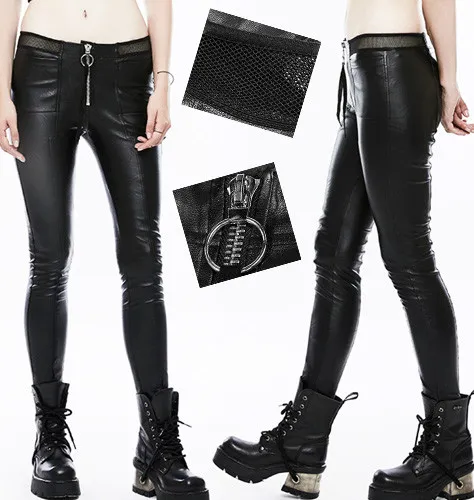 Pantalon slim cuir gothique punk lolita ceinture résille fentes zippé Punkrave