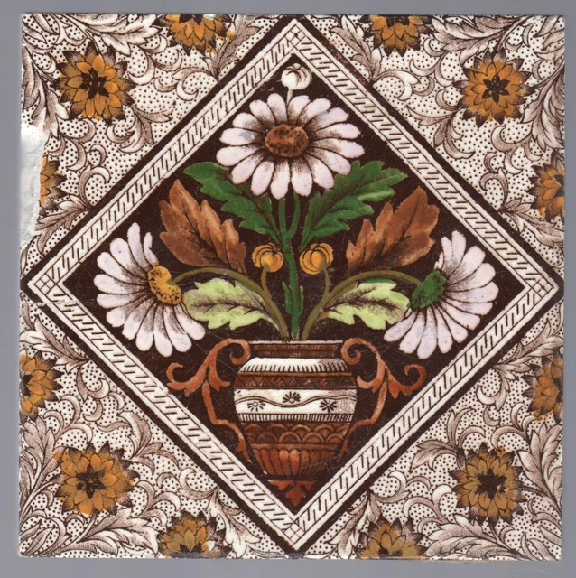 Decorative Art Tile Co - c1890 - Flowers In Vase - Victorian Print & Tint Tile