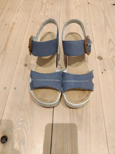 Rieker Wedge Sandal with Buckle Detail Blue / White Size 6 EU 39 RRP £58