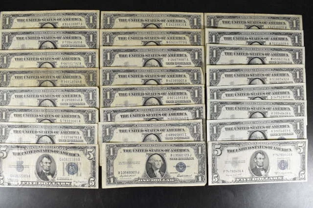 24 US $1 & $5 SILVER CERTIFICATES 1934-1957 SERIES BLUE SEAL w/UNC & STAR NOTE