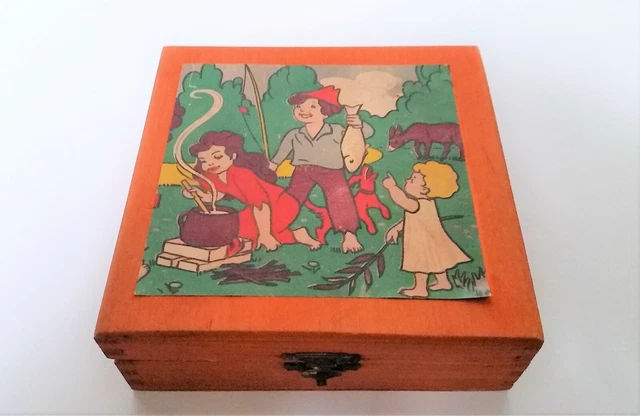 ANCIEN JEU DE cubes en bois marron images peintes antiquités jeux de