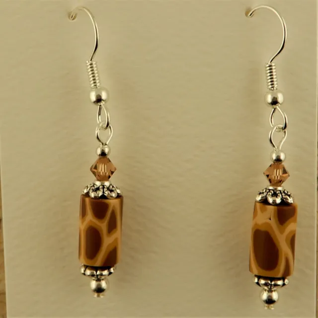 Giraffe print Fimo dangle earrings with Swarovski crystal beads