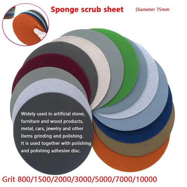 Sponge Polishing Sheet 75mm Diameter 1500grit-10000grit Abrazine Disc Scrub