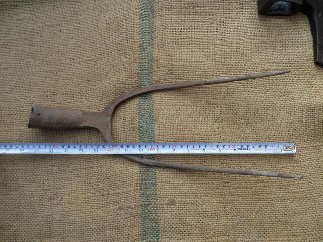 Antique Big Fork Pitchfork Hand Forged Iron Gardening Tool Vintage 19C 11