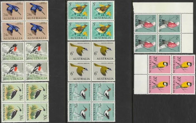 1966 Australian Last MNH Blocks Set 8x4 First Native Birds Decimal Stamps Series