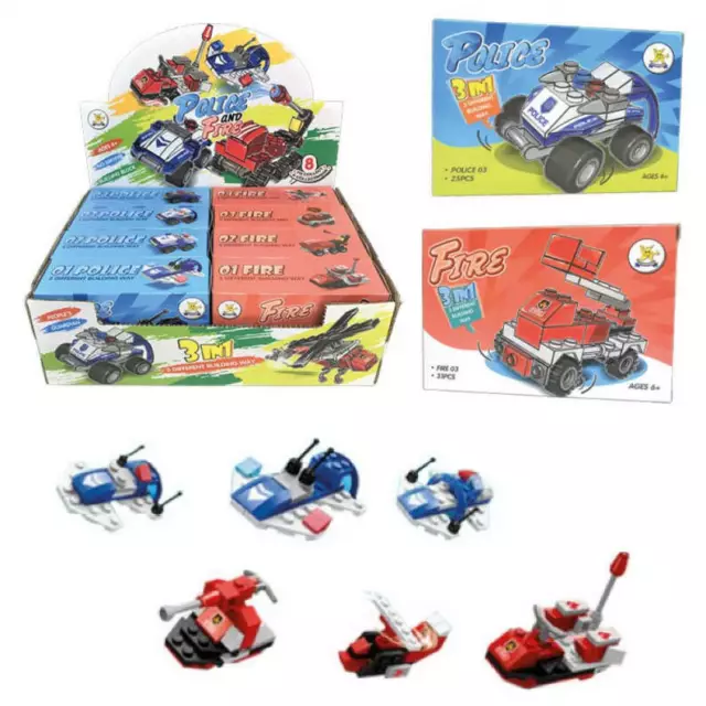 240 Police & Fire Building Brick Car Kits 3 in 1 Toys Bulk Wholesale Job Lot