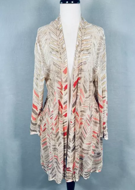 Nic + Zoe Linen Blend Cardigan Womens L Multicolor Floral Gauzy Knit Sweater