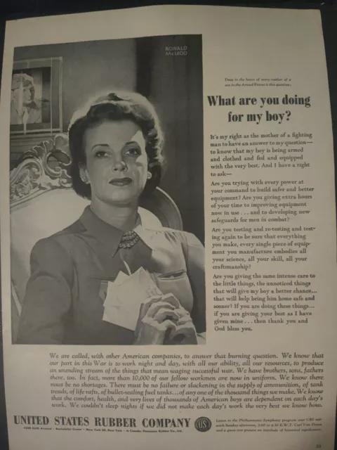 United States Rubber WW2 War Effort Worried Mother 1943 Vintage Print Ad