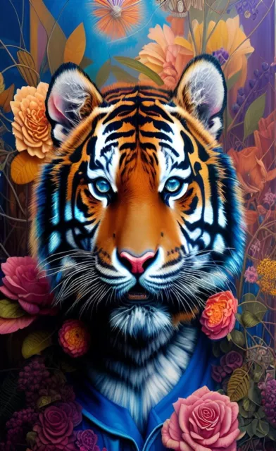 Beautiful Exotic Floral Tiger Art Print by Ziola 11x17 - Hand Signed