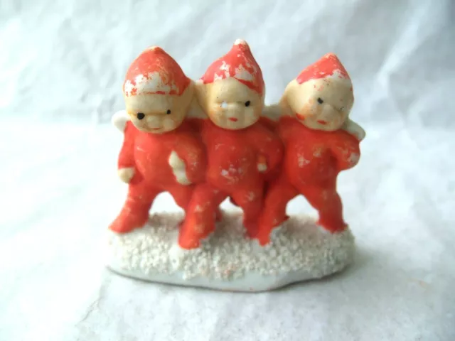 Antique German Bisque Hertwig Miniature Snow Baby Red Triplets Figurine!