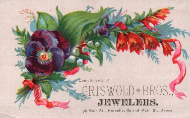 Chromolitho. Victorian Trade Card; Griswold Bros. Jewelers- Hornellsville Avoca