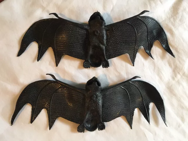 Vintage Made In Hong Kong 2 Ct Halloween Rubber Bat Decoration 1980s 11 Inches 2