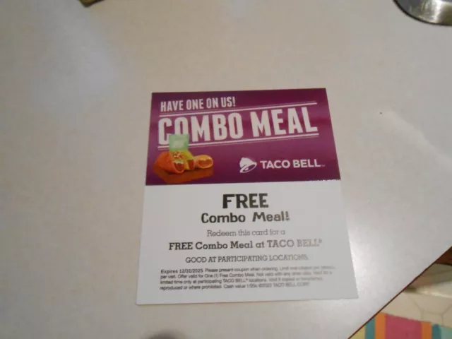 Lot of 10 Taco Bell Combo Meal Cards