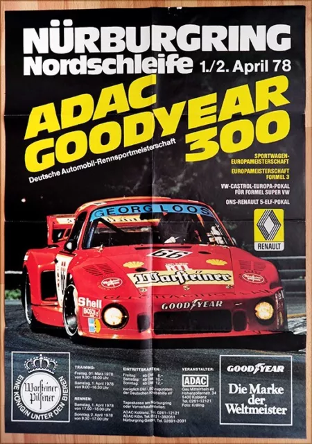 original Plakat Poster "300 Km Nürburging" 1978 Loos und Kremer Porsche 935