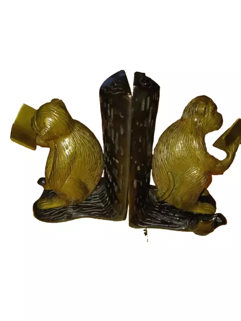 Vintage Heavy( Brass  or bronze )Gold Monkey Reading Bookends Pair