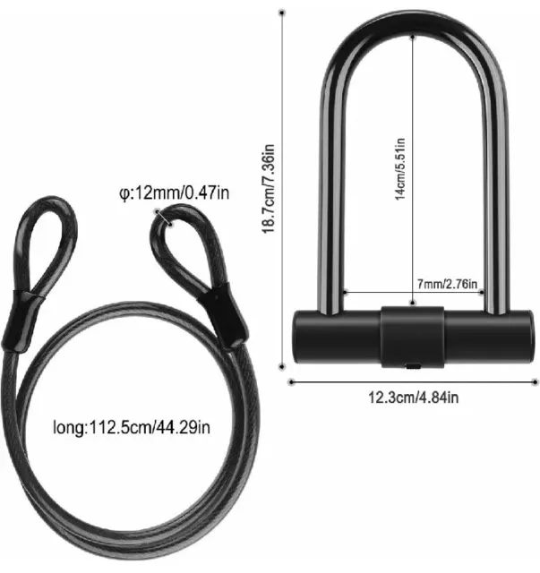 Heavy Duty Bicycle U Lock Antitheft Bicycle D Lock with 4ft Security Steel Cable