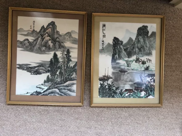 Pair of Chinese Paintings Landscape Bingyin & Year Of Yang Fire Dragon ZiCheng