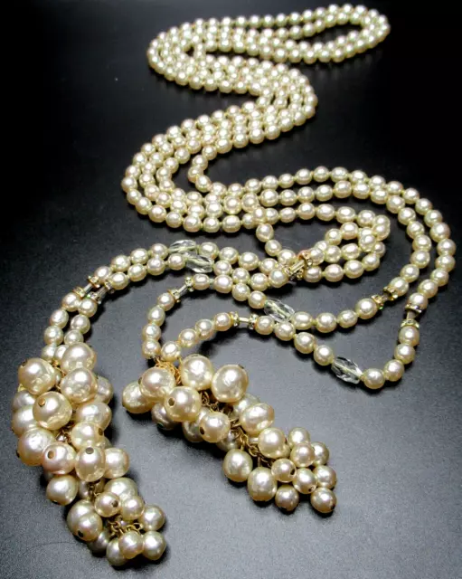 MIRIAM HASKELL Signed Amazing HUGE Double Baroque Style Pearl Lariat Necklace