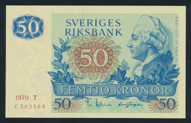 Sweden: 1970 T 50 Kronur "KING GUSTAF III". Pick 53a UNC Cat $40