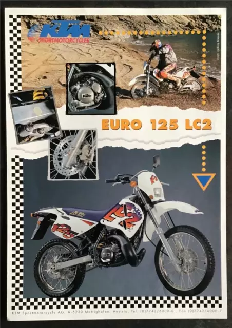 KTM EURO 125 LC2 Motorcycle Sales Specification Leaflet c1998 FRE/ENG/GER TEXT