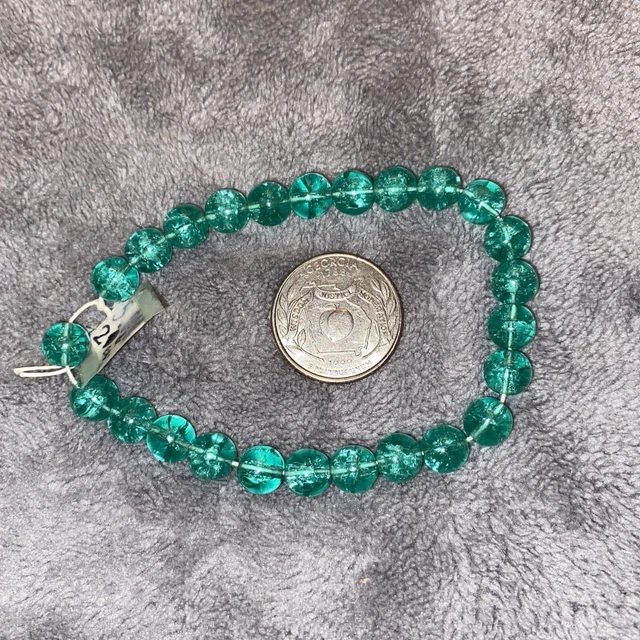 Vintage Crackle Glass Beads 25 Count Green