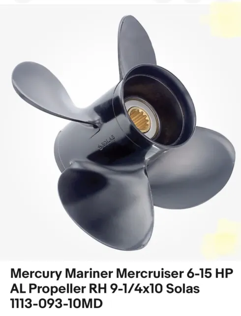 Mercury Mariner Mercruiser 6-15 HP AL Propeller RH 9-1/4x10 Solas 1113-093-10MD