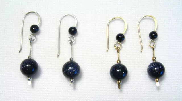 Lyn's Jewelry Blue Goldstone Drop Earrings Silver or Gold