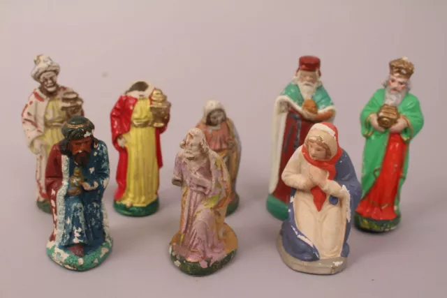 Krippenfiguren Maria Josef Könige bunt alt Handarbeit Weihnachten Deko