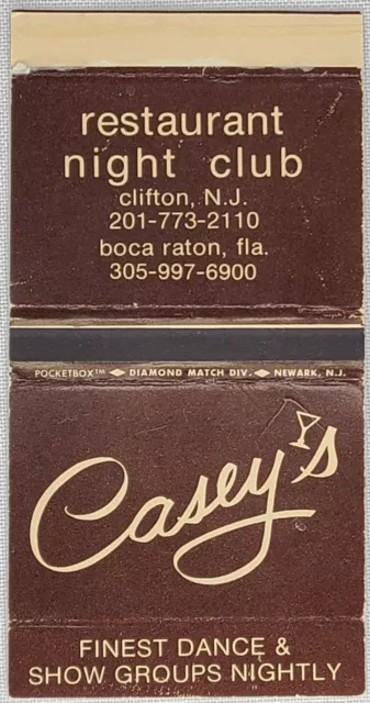 Vintage Diamond Pocketbox Matchbook Box Cover Casey's Restaurant Night Club