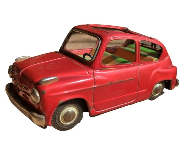 VINTAGE 1950S EARLY 60s Fiat 600 Japan Friction Red Tin Car Toy $34.00
