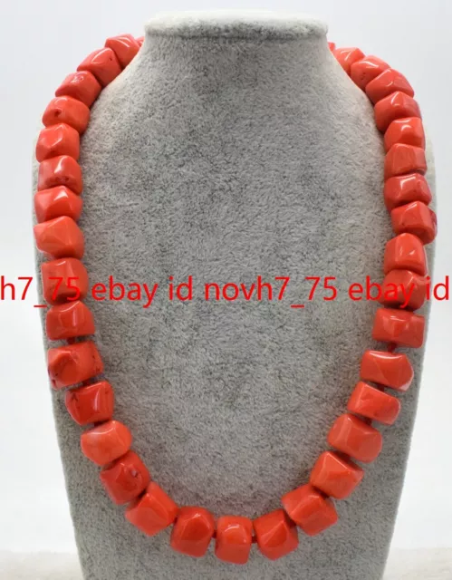 Natürliche 11x13mm Orange Korallen Edelsteine Zylinder Perlen Halskette 18"