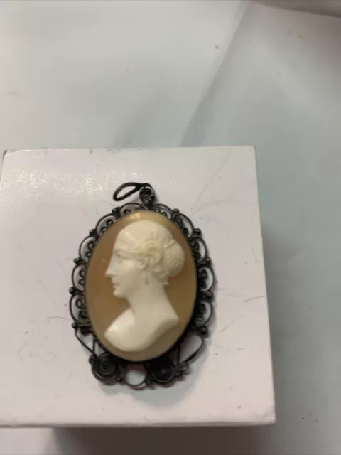 Antique Cameo French  800  STERLING SILVER LEFT FACING CAMEO PIN 2