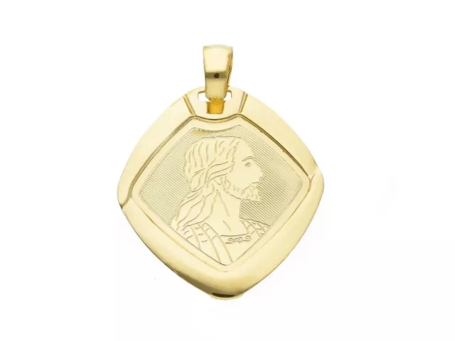 Pendant Medal Yellow Gold 18K, Rhombus, Jesus, Very Bright, Length 20 MM