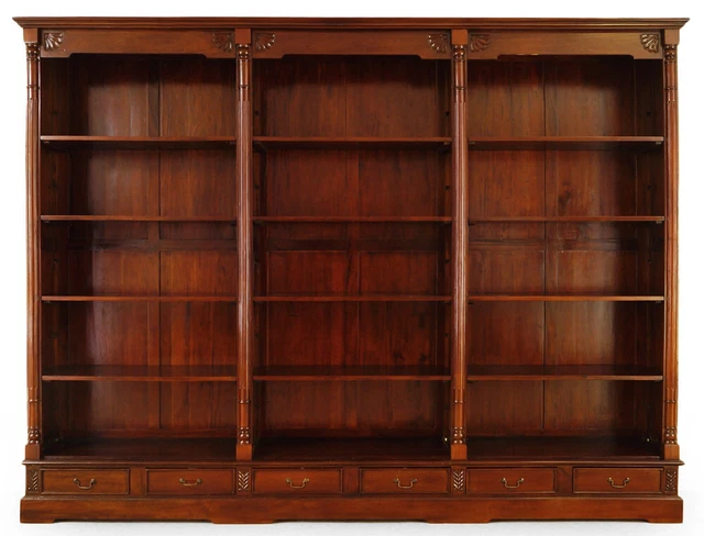 Dreifaches Bücherregal aus Massivholz 230x302 cm Bibliothek Bücherschrank 78390