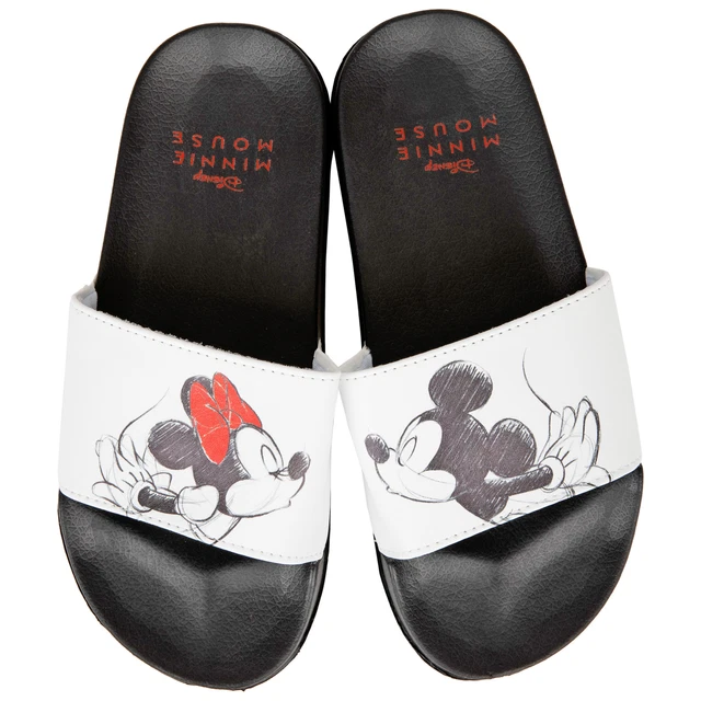 Disney Mickey Mouse and Minnie Mouse Sharing a Kiss Women's Flip Flop Slides Gr