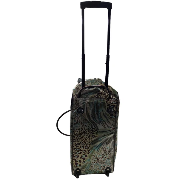 Kathy Van Zeeland Blue Animal Print Duffel Duffle Travel Bag Handle Wheels 24”