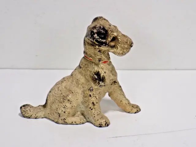 Antique HUBLEY 4-3/4" Sitting Cast Iron Wire Haired Fox Terrier Dog Doorstop