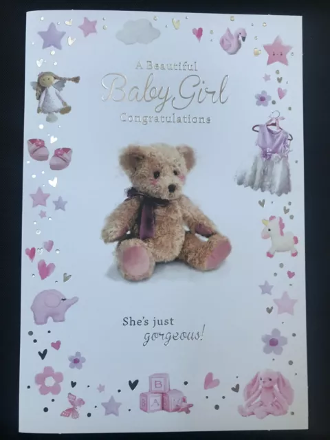 New baby girl birth card, it's a girl, new born, baby daughter, 20 x 14 cm