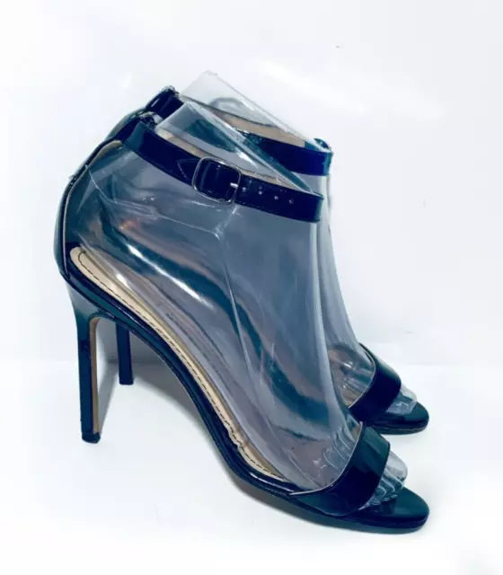 Manolo Blahnik 5.5 Black Patent Leather Chaos Heels Open Toe Ankle Strap $775 3