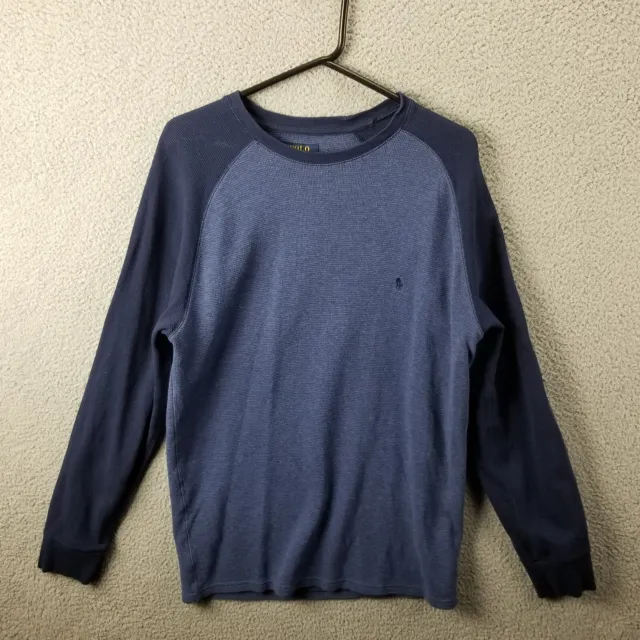 Polo Ralph Lauren Thermal T-Shirt Mens XL Blue Waffle Knit Long Sleeve Pony