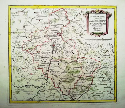 Landkarte um Kassel, Fulda, Marburg echter alter Kupferstich 1780