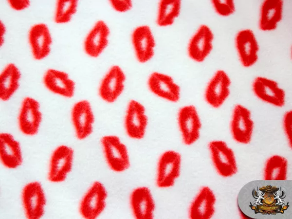 Fleece Printed *RED LIPSTICK WHITE* Fabric 58" sold by the yard NL-377