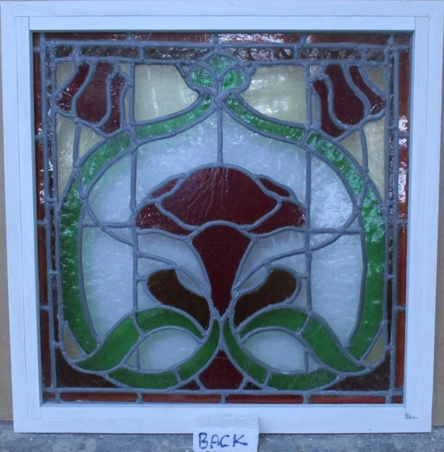OLD ENGLISH LEADED STAINED GLASS WINDOW Beautiful Floral 21.5" x 21.5" 3